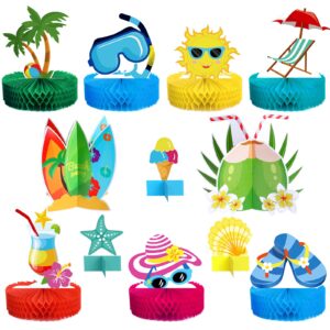 12 Pieces Beach Honeycomb Centerpieces Pool Party Cake Balls Table Toppers Beach Party Supplies Pool Party Decorations for Beach Birthday Party Favors