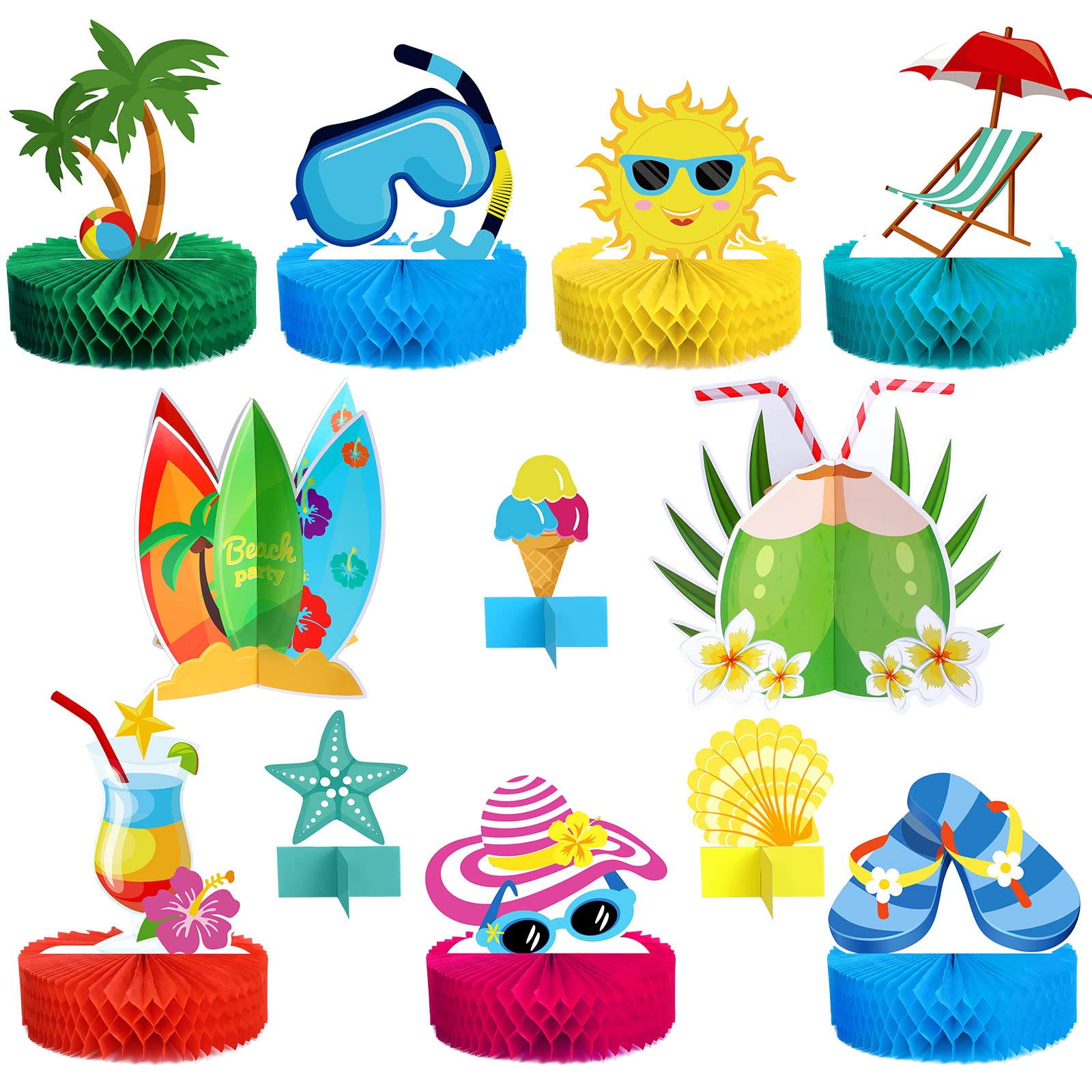 12 Pieces Beach Honeycomb Centerpieces Pool Party Cake Balls Table Toppers Beach Party Supplies Pool Party Decorations for Beach Birthday Party Favors