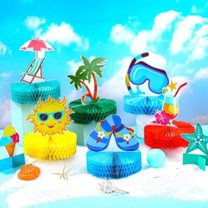 12 Pieces Beach Honeycomb Centerpieces Pool Party Cake Balls Table Toppers Beach Party Supplies Pool Party Decorations for Beach Birthday Party Favors