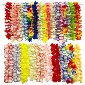 Miyumati 50Pcs Hawaiian Leis for Luau Party Bulk, Luau Leis Lays Necklace Hawaiian Party Supplies for Adults and Kids, Hawaiian Flower Leis for Tropical/Pool/Beach Themed Party