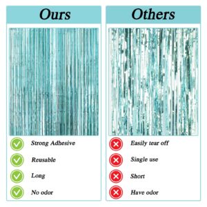 RUBFAC 3pcs 3.3x8.2 Feet Ocean Blue Fringe Backdrop Curtains,Tinsel Streamers Summer Beach Party Decorations,Fringe Backdrop for Beach Theme Party Decor