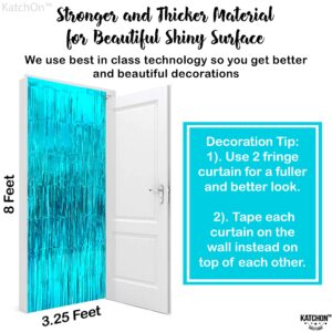 KatchOn, XtraLarge Blue Foil Fringe Curtain - 3.2x8 Feet, Pack of 2 | Blue Water Streamer Backdrop for Beach Party Decorations | Under The Sea Party Decorations | Blue Summer Decorations for Party