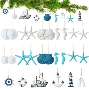 Jetec 26 Pcs Resin Starfish Ornaments Bulk Beach Wedding Bathroom Wall Decor Seashell Sand Dollars Beach Coastal Theme Summer Tree Fish Net Decor