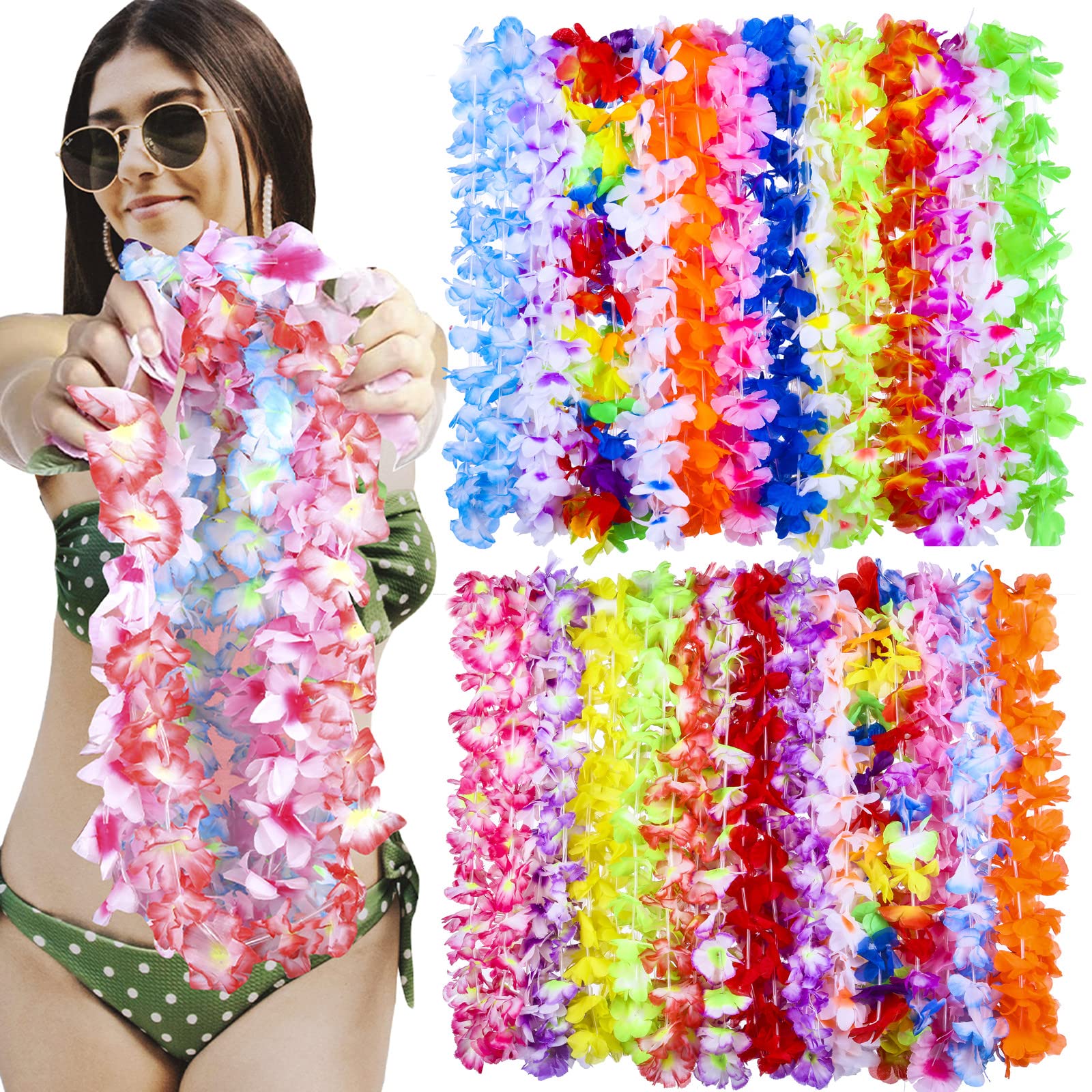 TSMJUWND Hawaiian Leis 100Pcs for Hawaii Tropical Luau Party Decoration(Colorful)