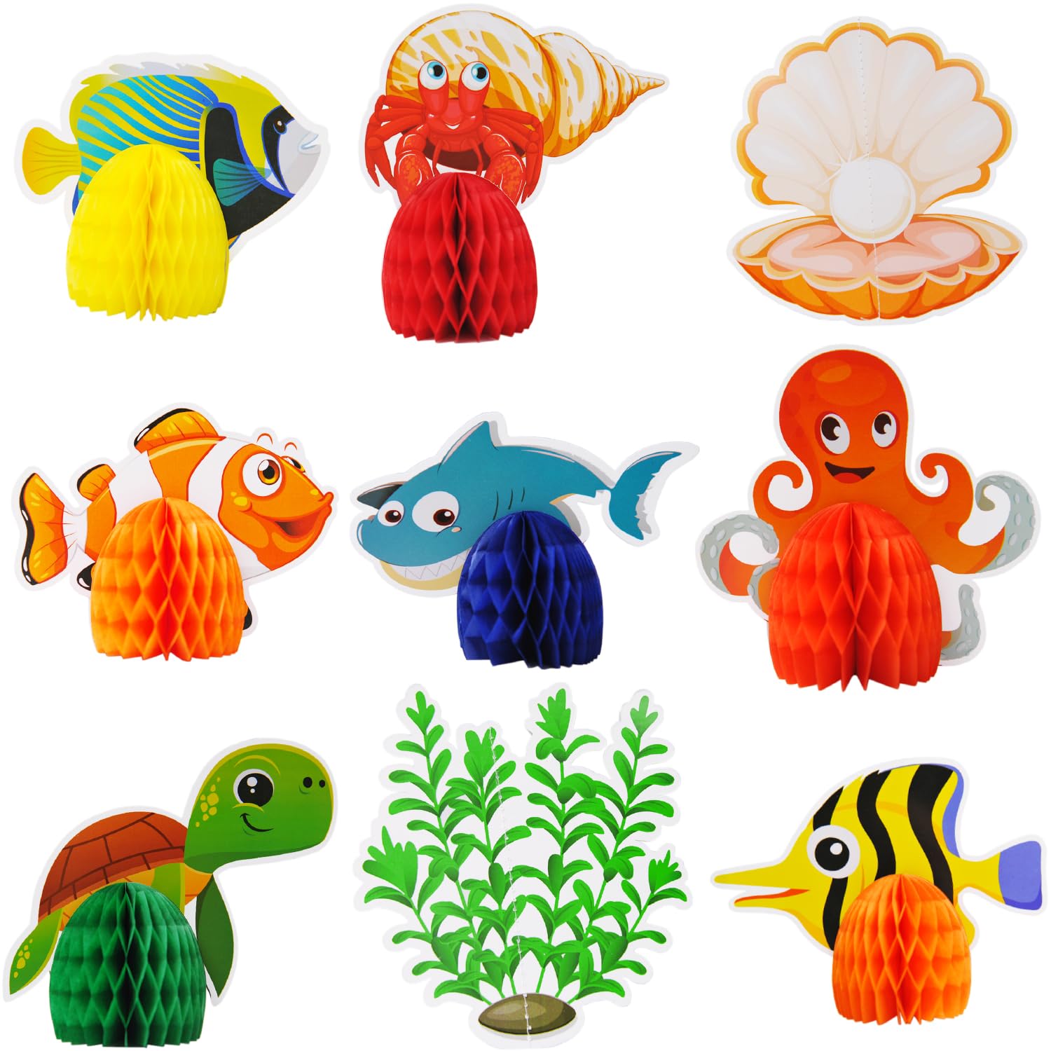 Zilphoba 9pcs Under the Sea Animal Decorations, Ocean Honeycomb Centerpiece for Themed Party Decorations, Table, Birthday, Beach, Baby Shower