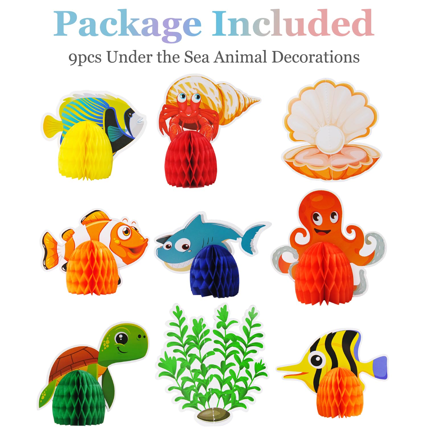 Zilphoba 9pcs Under the Sea Animal Decorations, Ocean Honeycomb Centerpiece for Themed Party Decorations, Table, Birthday, Beach, Baby Shower