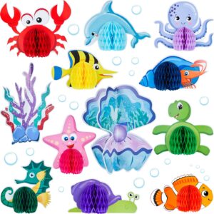 12 pieces under the sea party decorations ocean sea animal honeycomb centerpiece ocean themed party table decoration fish sea creature mermaid birthday centerpiece for beach baby shower party supplies