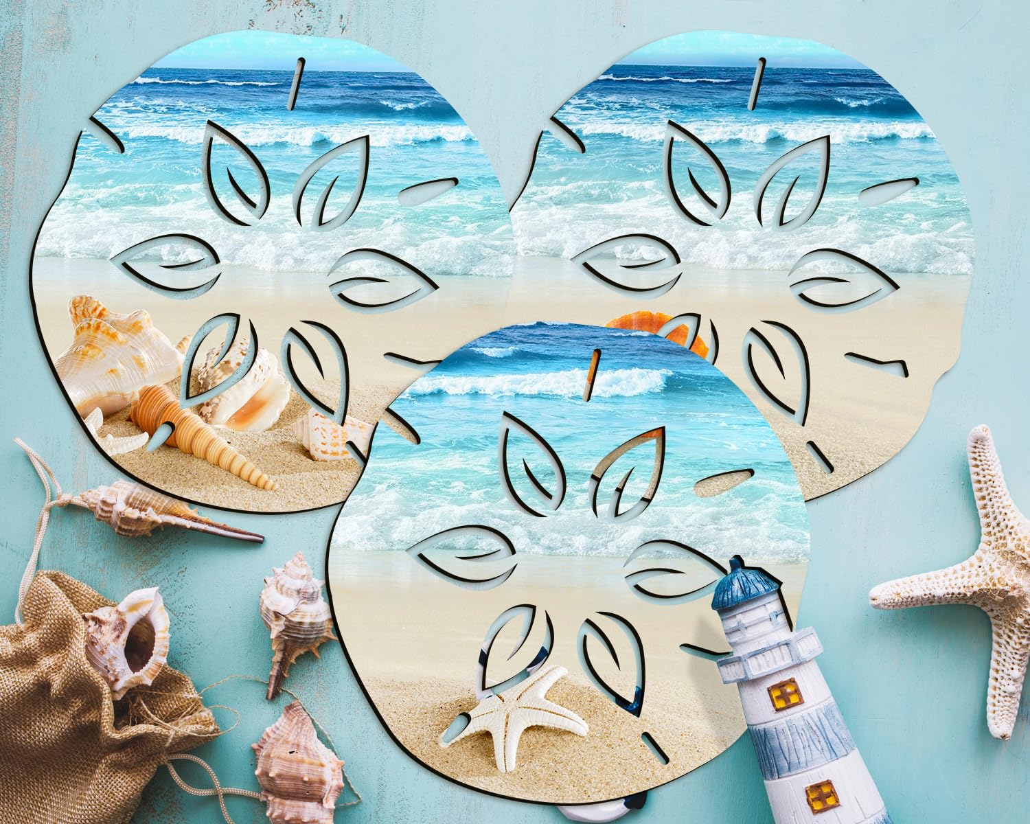 3 Pieces Sand Dollar Wall Decor Wood Outdoor Coastal Wall Art Ocean Beach Wall Decor Starfish Seashell Sand Dollar Beach Signs Hanging Wooden Nautical Bathroom Decor for Home Bathroom Sea Decorations