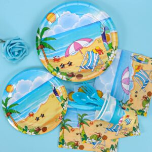 Atonofun Beach Party Supplies, Beach Plates and Napkins Set, Disposable Beach Plates, Cups, Napkins and Cutlery for Birthday, Pool, Summer Party, Baby Shower, Beach Themed Party Decorations Serves 24