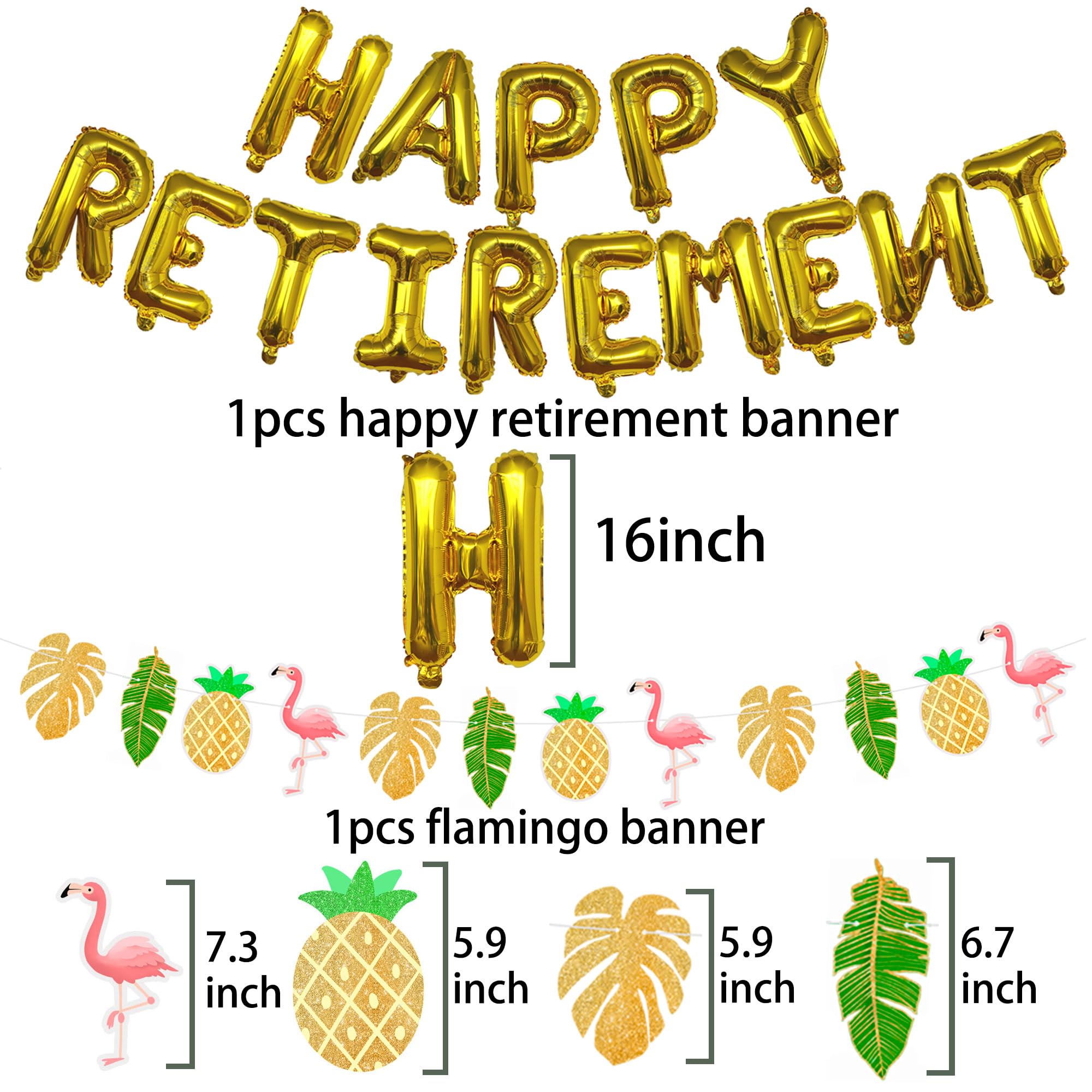 Beach Theme Happy Retirement Party Decorations Supplies, Gold Happy Retirement Banner and Coconut Tree Balloon Flamingo Latex Balloon Beach Theme Retirement Party Supplies Retirement Gift Ideas