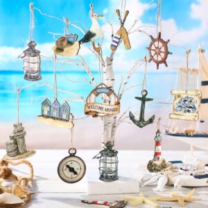 Maitys 36 Pcs Summer Wooden Ornaments Ocean Beach Tree Decorations Coastal Nautical Navigation Wooden Cutouts Summer Hanging Ornaments Summer Decorations for Home Small Tree Party Office(Navigation)