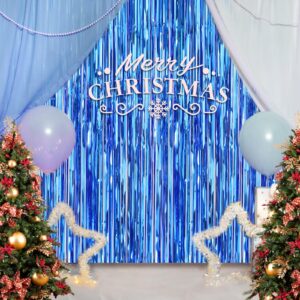 Accevo 3Pack Dark Blue Party Streamers 3.2ft x 8.2ft Foil Fringe Curtains Metallic Streamers Blue Party Photo Booth for Birthday Wedding Christmas Baby Shower Underwater Ocean Party Decorations