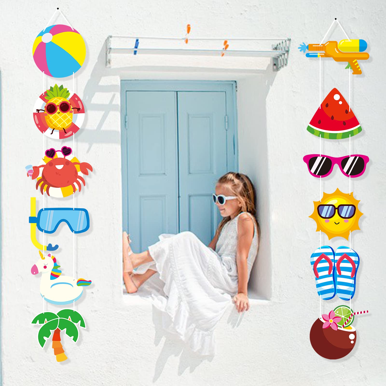 Summer Pool Hanging Banner Party Decorations Supplies Beach Luau Hawaii Holiday Door Porch Sign Cutouts Cool Summer Garden Hanging Banner for Boys and Girls Birthday Party Supplies Wall Door Party