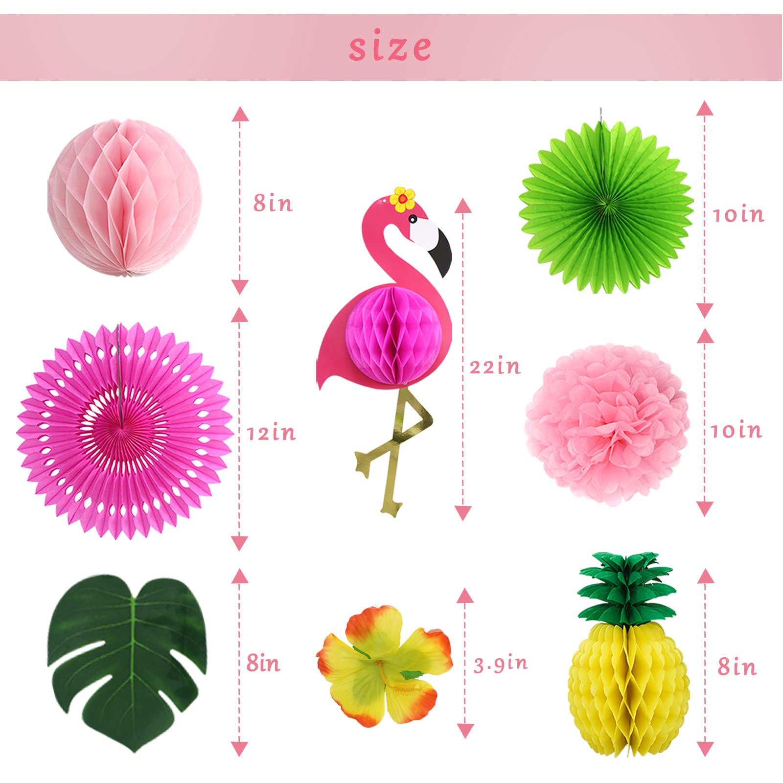 Flamingo Party Supplies, Luau Party Decorations Topical Flamingo and Pineapple Honeycomb Balls Paper Fans Pom Poms Flowers Hibiscus Flowers for Hawaiian Birthday Beach Bachelorette Party