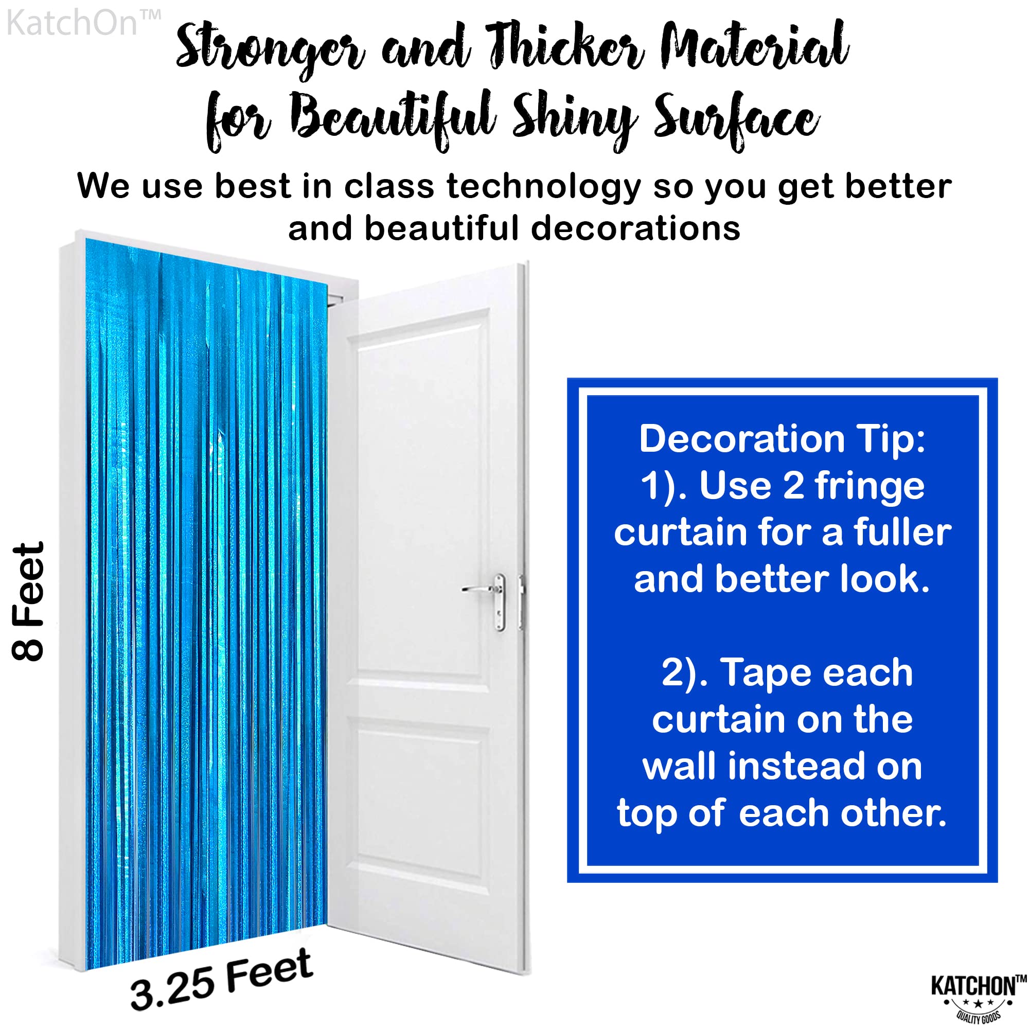 Katchon, Iridescent Blue Backdrop Curtain - 3.2x8 Feet, Pack of 2 | Iridescent Blue Streamers for Summer Party Decorations | Beach Party Decorations, Ocean Backdrop for Ocean Themed Party Decorations