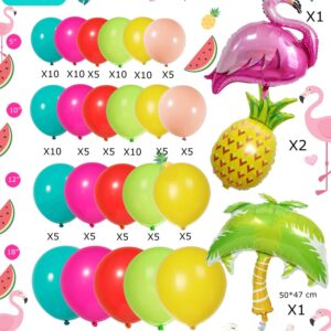 Flamingo Tropical Balloon Garland kit Hot Pink Teal Orange Mylar Pineapple Palm Ballloon arch For Summer Beach Hawaiian Luau Aloha Birthday Baby Shower Party Decorations