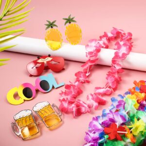 SLHOWOW 18pcs Hawaiian Party Decorations, 9 Pairs Funny Hawaiian Glasses and 9pcs Hawaiian Leis Bulk, Fun Summer Party Favors for Beach Wedding Birthday Party Decoration Supplies