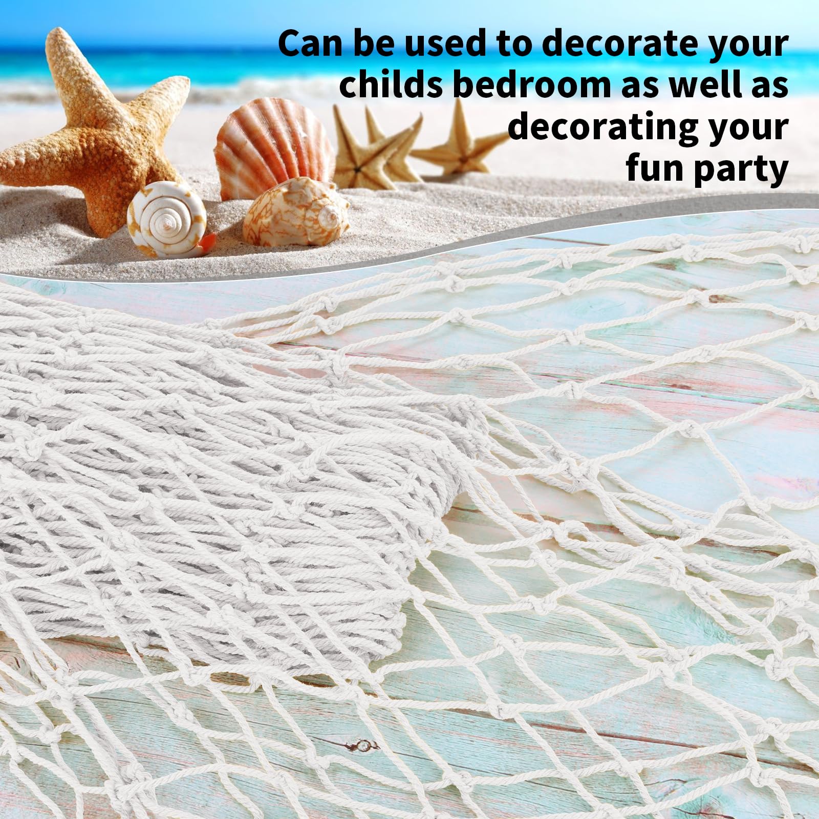 Decorative Fishing Net 80x40 Inch,YuanDe 2 Pack Large Off White Picture Fish Net, Wall Photo Hanging Fishnet for Nautical Mermaid Pirate Ocean Themed Hawaii Beach Under The Sea Party Decorations