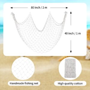 Decorative Fishing Net 80x40 Inch,YuanDe 2 Pack Large Off White Picture Fish Net, Wall Photo Hanging Fishnet for Nautical Mermaid Pirate Ocean Themed Hawaii Beach Under The Sea Party Decorations