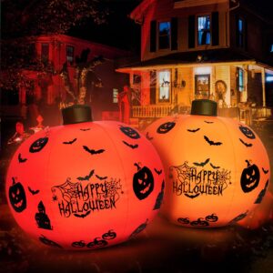 inflatable pumpkin bat halloween ball - svopy 24 inch light up large outdoor decorated ball with remote for yard pool hang or place in the yard for garden decoration