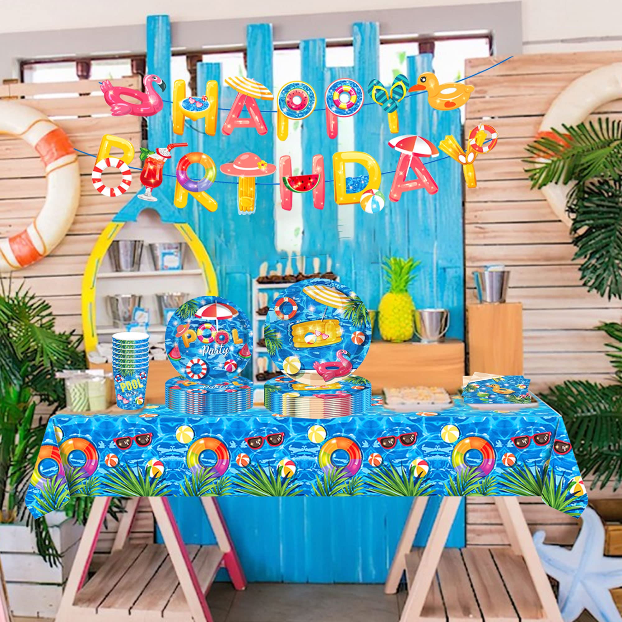 JeVenis 34 PCS Swimming Pool Party Supplies Pool Party Decoration Pool Birthday Party Banner Pool Party Tablecloth Swimming Pool Party Favors Beach Party Banner