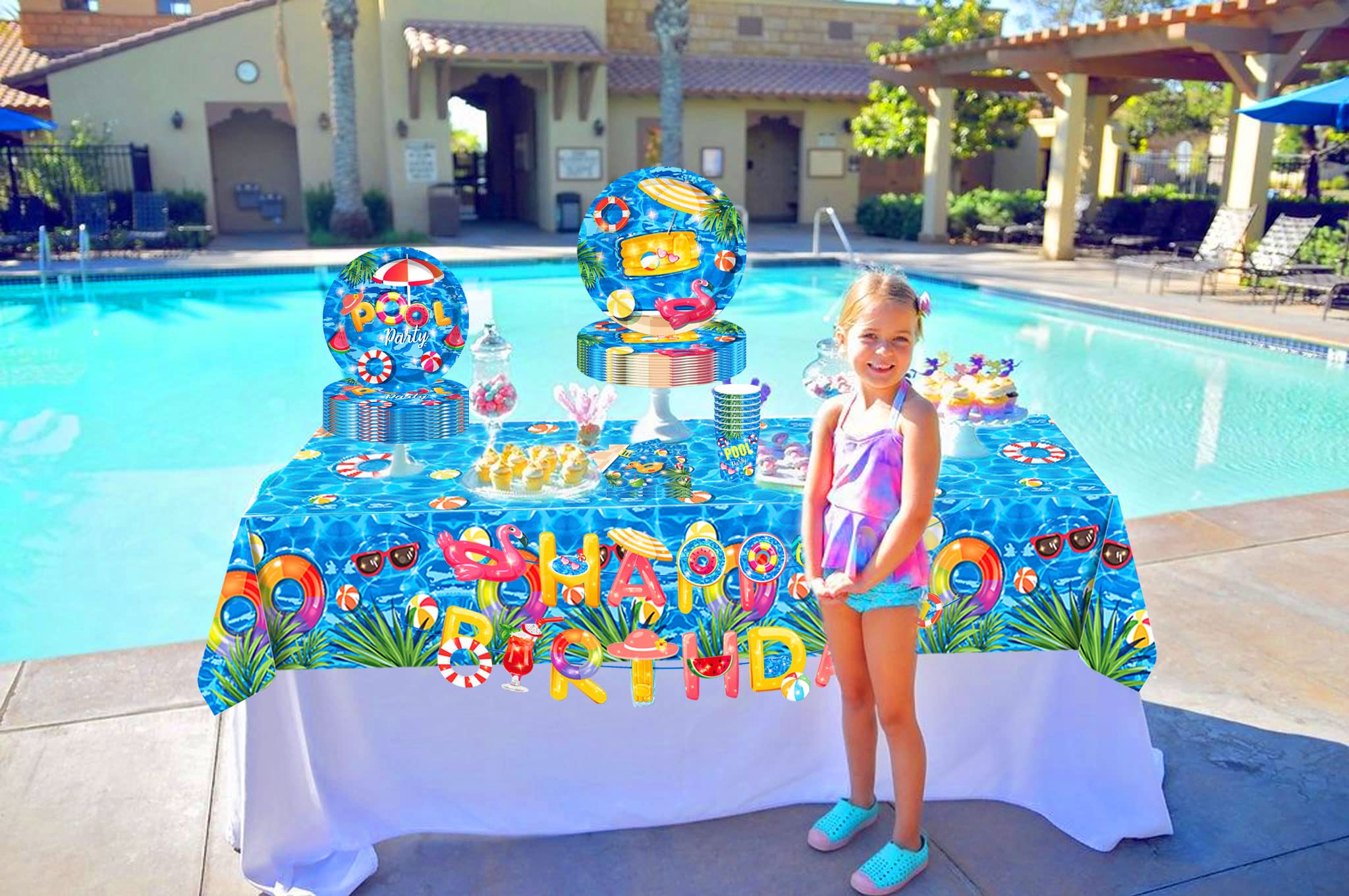 JeVenis 34 PCS Swimming Pool Party Supplies Pool Party Decoration Pool Birthday Party Banner Pool Party Tablecloth Swimming Pool Party Favors Beach Party Banner