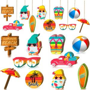 Chunful Summer Tree Ornaments Wood Hanging Decoration Beach Wooden Slices Christmas Winter Tree Ornaments with String for Luau Hawaiian Party Supplies(Beach Style, 30 Pieces)