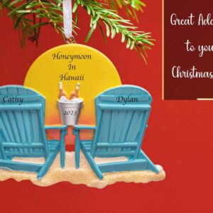 UniqXmas Personalized Beach Chair Couple Christmas Ornament 2023 | Summer Vacation Sunset & Sand Decoration for Xmas Tree | Customized Unique Honeymoon Retirement Keepsake Gift - Custom Name & Year