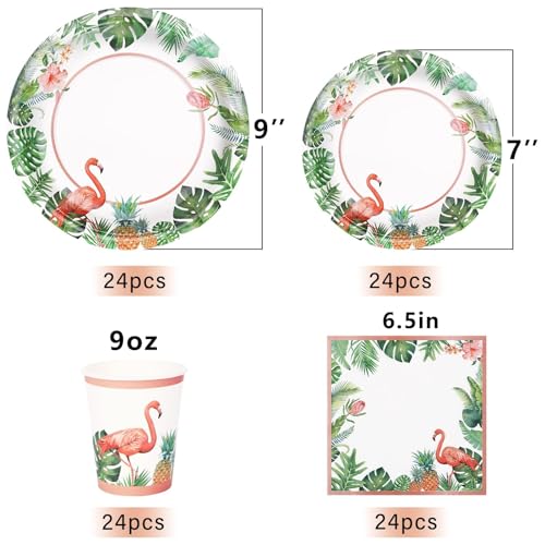 175Pcs Hawaiian Luau Party Decoration, Luau Plates and Napkins Party Supplies, Flamingo Plates for Party, Tropical Plates for Beach Theme Party Decoration, Serves 24 Guests