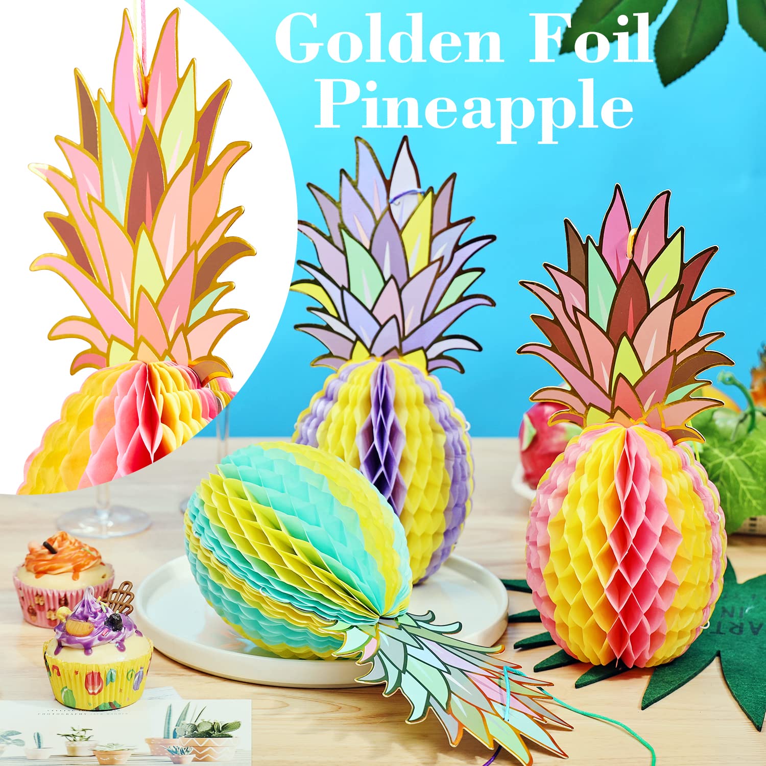 Pineapple Party Decorations Paper Honeycomb Centerpieces Table Decor for Hawaiian Luau Tiki Beach Summer Tropical Theme Birthday Baby Shower Wedding Retirement Party Decorations Supplies