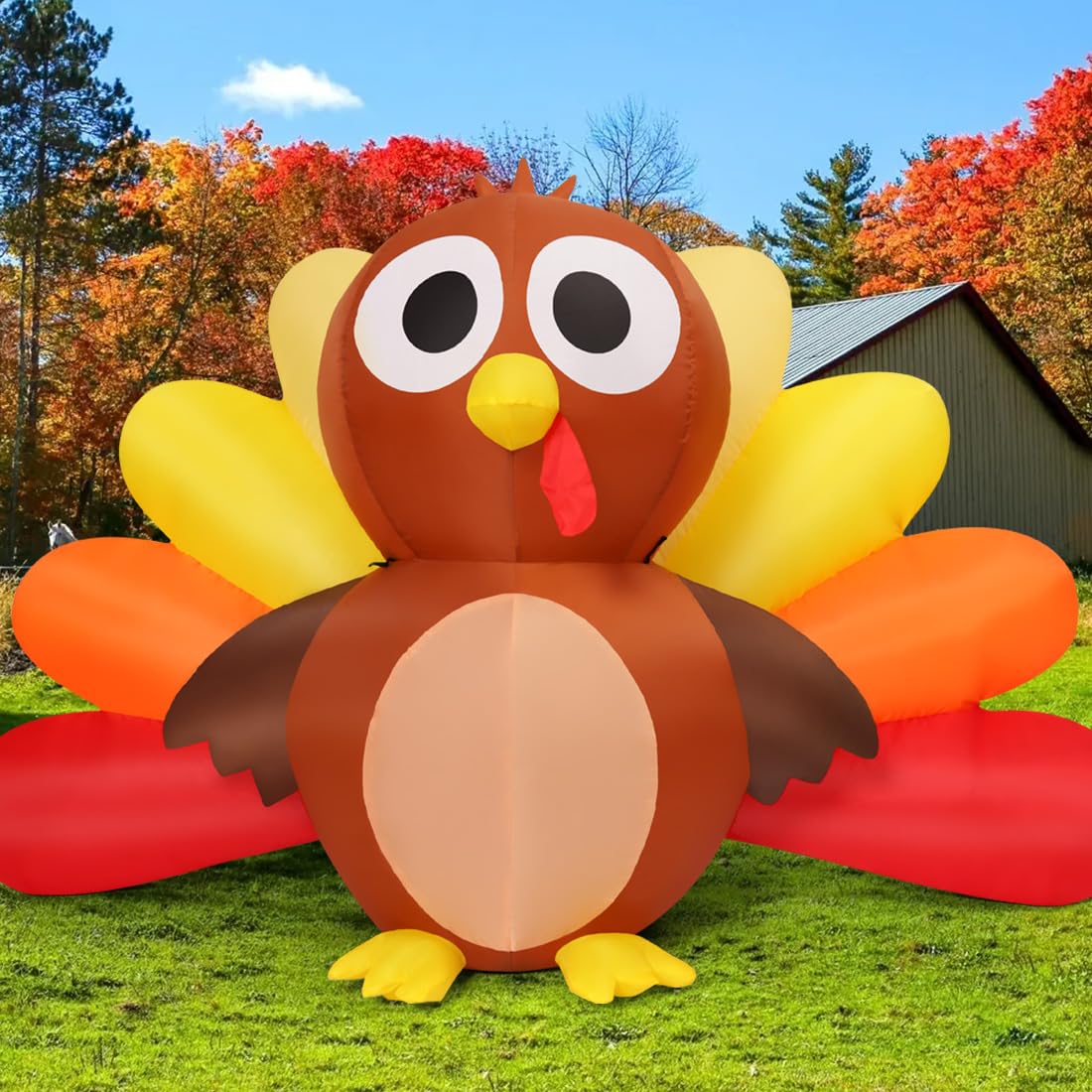 COMIN 6.7 FT Long Thanksgiving Inflatables Turkey Baby with Built-in LEDs Blow Up Yard Decoration for Holiday Party Indoor Outdoor Garden Lawn