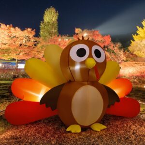 COMIN 6.7 FT Long Thanksgiving Inflatables Turkey Baby with Built-in LEDs Blow Up Yard Decoration for Holiday Party Indoor Outdoor Garden Lawn