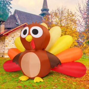 COMIN 6.7 FT Long Thanksgiving Inflatables Turkey Baby with Built-in LEDs Blow Up Yard Decoration for Holiday Party Indoor Outdoor Garden Lawn