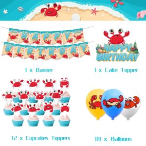 Crab Birthday Party Supplies Crab Party Decorations Includes Crab Happy Birthday Banner Cake Topper Cupcake Toppers Balloons for Crab Party, Seafood Party, Ocean Party