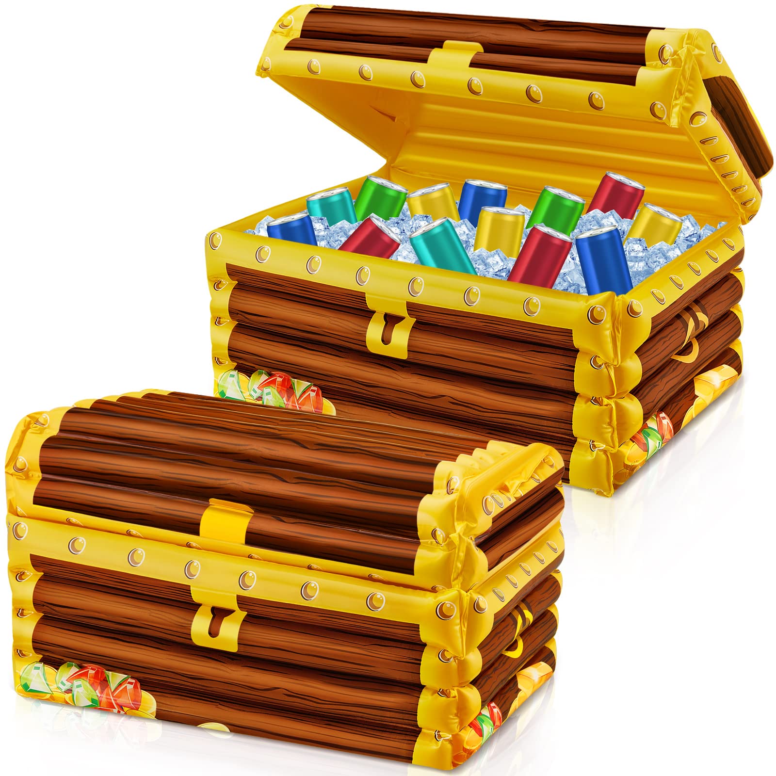 Inflatable Treasure Chest Cooler Blow up Drink Cooler Pirate Party Decorations for Beach Poolside Retro Theme Party Decors (2 Pieces)