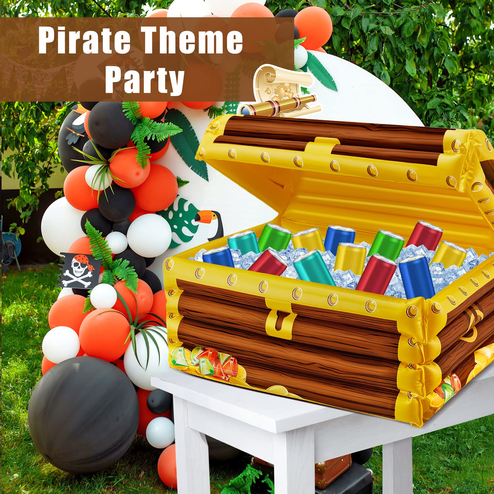 Inflatable Treasure Chest Cooler Blow up Drink Cooler Pirate Party Decorations for Beach Poolside Retro Theme Party Decors (2 Pieces)