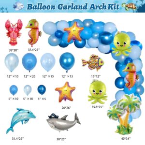 Hombae Under The Sea Party Decorations, Ocean Themed Birthday Tableware Supplies Backdrop Balloon Garland Banner Tablecloth Cake Topper Plate Napkin Cup Straw Knife Spoon Fork Shark Octopus 228 PCs