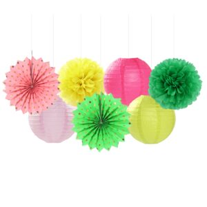 Hawaiian-Summer Beach Pool Party-Decorations Streamers - 14pcs Tropical Jungle Aloha Birthday Supplies Paper Lanterns Fan,Tissue Pom Poms,Baby Shower Honeycomb Ball Decor Lasting Surprise