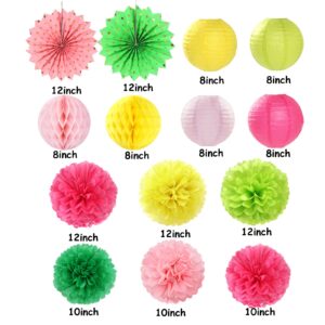 Hawaiian-Summer Beach Pool Party-Decorations Streamers - 14pcs Tropical Jungle Aloha Birthday Supplies Paper Lanterns Fan,Tissue Pom Poms,Baby Shower Honeycomb Ball Decor Lasting Surprise