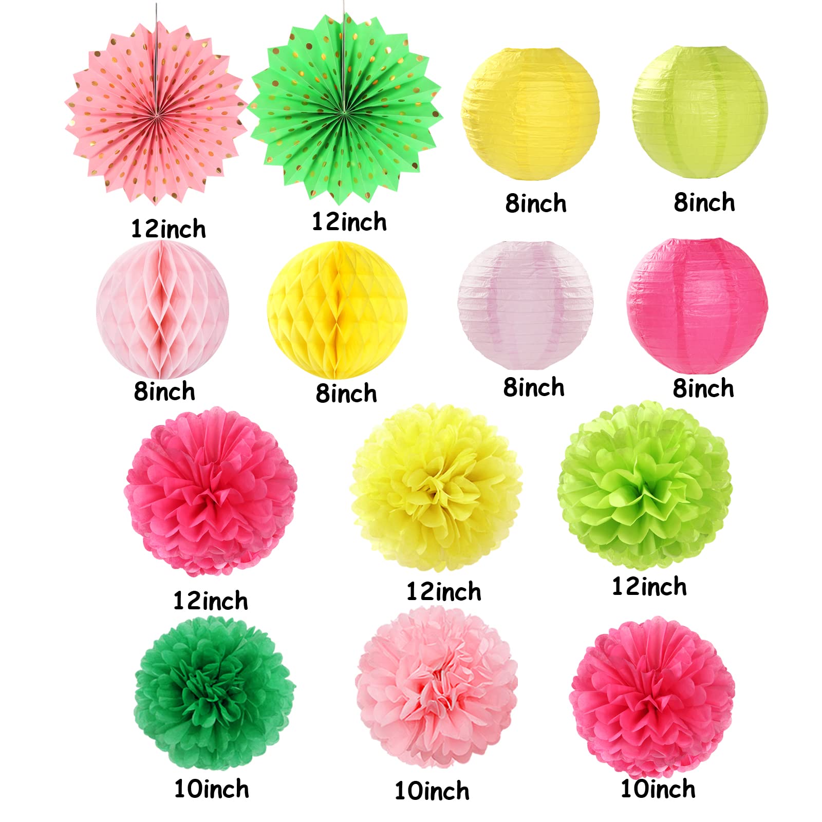 Hawaiian-Summer Beach Pool Party-Decorations Streamers - 14pcs Tropical Jungle Aloha Birthday Supplies Paper Lanterns Fan,Tissue Pom Poms,Baby Shower Honeycomb Ball Decor Lasting Surprise