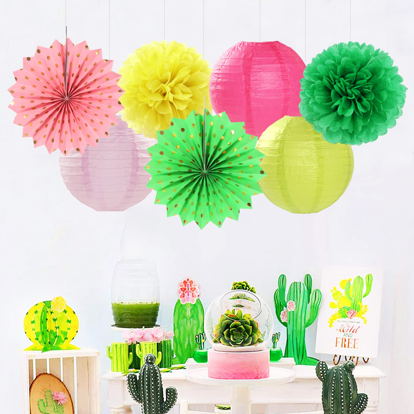 Hawaiian-Summer Beach Pool Party-Decorations Streamers - 14pcs Tropical Jungle Aloha Birthday Supplies Paper Lanterns Fan,Tissue Pom Poms,Baby Shower Honeycomb Ball Decor Lasting Surprise