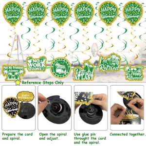 Retirement Decorations Green Gold Beach Theme Happy Retirement Party Decorations Men Women Happy Retirement Banner Gifts, Retirement Decor Double-Sided Pattern Card, Pompoms Hanging Swirl Retired Sash