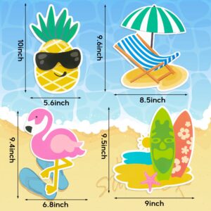 JAPBOR 4pcs Cruise Door Magnets Decorations Magnetic, Refrigerator Car Cabin Ship Magnet, Tropical Beach Summer Hawaii Decal, Flamingo Pineapple Surfboard Fridge Sticker for Home Kitchen Cabinet Decor