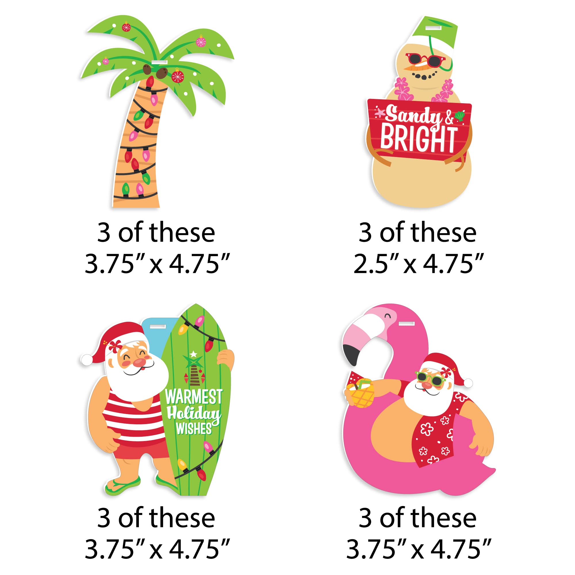 Big Dot of Happiness Tropical Christmas - Beach Santa Holiday Decorations - Christmas Tree Ornaments - Set of 12