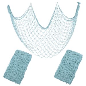 decorative fishing net light blue 80x40 inch,yuande 2 pack large picture fish net,wall photo hanging fishnet for nautical mermaid pirate ocean theme hawaii beach under the sea party decoration