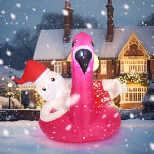 liliful 5 ft hawaiian laua santa on flamingo pool float christmas in july inflatables outdoor decorations blow up lighted santa claus with flamingo yard decorations for garden lawn xmas decor