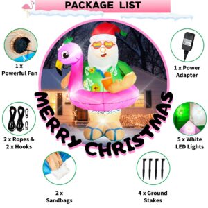 Wabolay Christmas Inflatable Santa Claus Outdoor Decorations 6ft Giant Blow Up Hawaiian Santa Inflatables with Flamingo Swimming Ring for Yard Blowups Decor Led Lights Vacation Outside Lawn Clearance