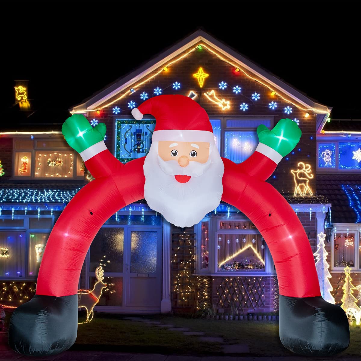 Poptrend 10 Foot Inflatable Santa Archway - Funny Christmas Lawn Decor with Bright LED Lights (10 FT Santa Arch)