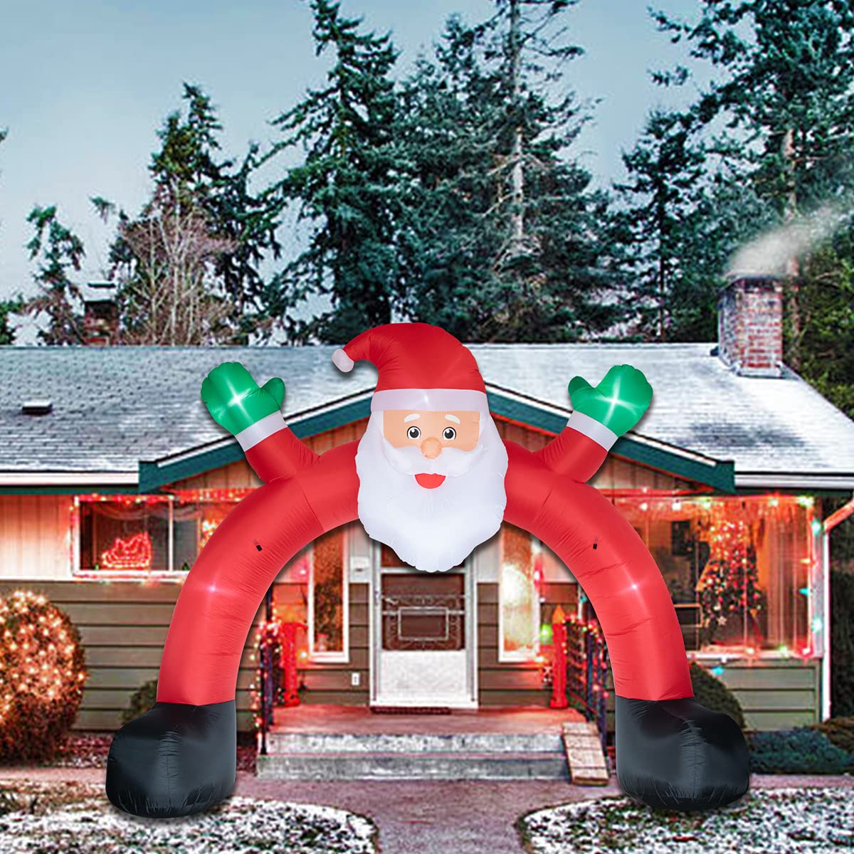 Poptrend 10 Foot Inflatable Santa Archway - Funny Christmas Lawn Decor with Bright LED Lights (10 FT Santa Arch)