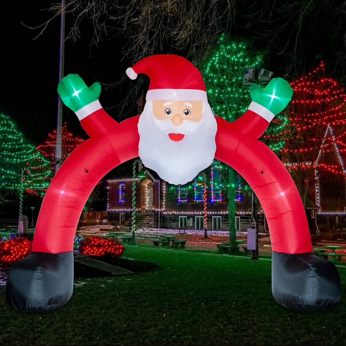 Poptrend 10 Foot Inflatable Santa Archway - Funny Christmas Lawn Decor with Bright LED Lights (10 FT Santa Arch)